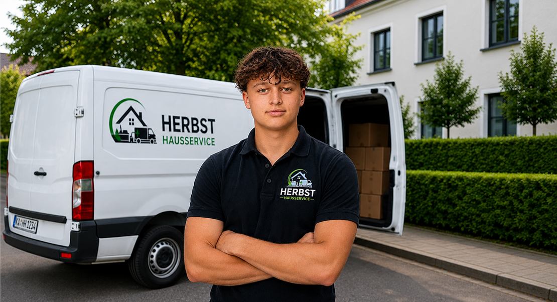 Mitarbeiter von Herbst Hausservice vor Transporter